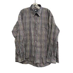 Burberry Gray Red Yellow Plaid Long Sleeve Cotton Button Down Shirts Sz XL GS